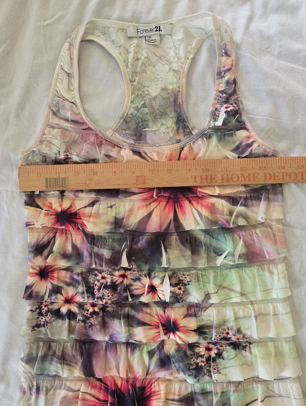 Forever 21 Floral Ruffle Racerback Tank Top - Multicolor Pastel - Picture 5 of 6